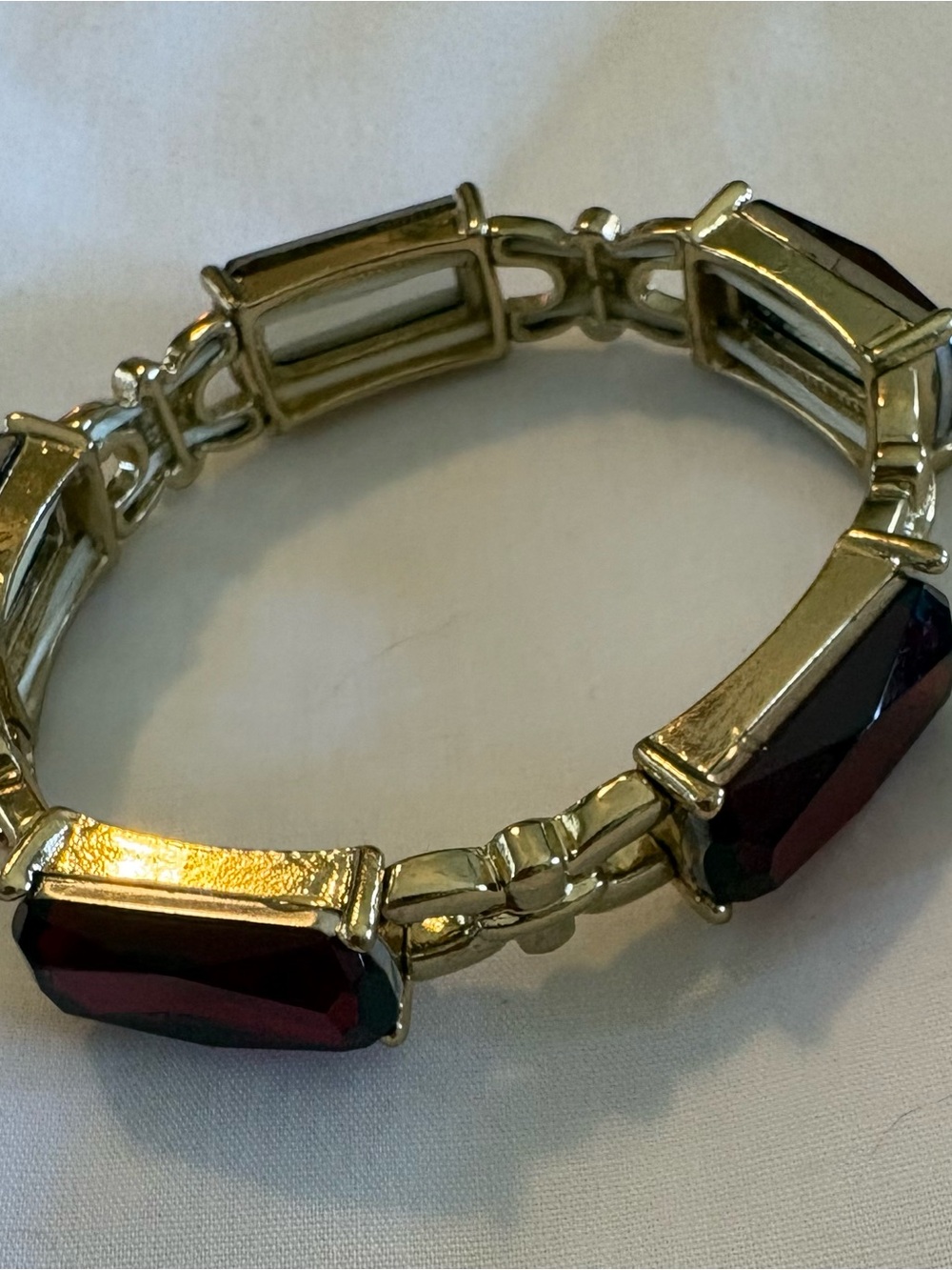 Source Unknown Gold-Tone Bracelet with Burgundy Faceted Stones